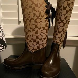 Coach Tristee Iconic Signature Canvas Lace Up Rain Boots